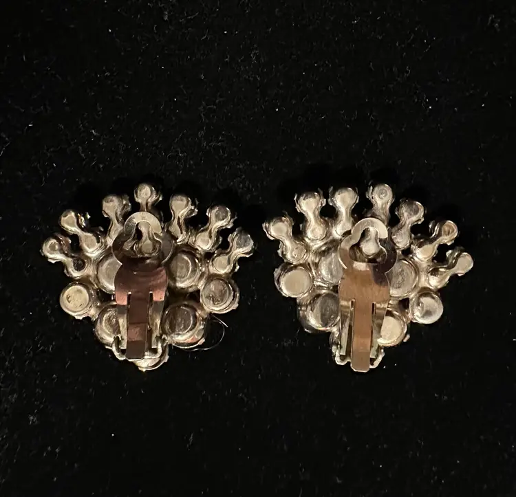 Juliana Rhinestone Clip On Earrings Fan Shaped 2 Tier