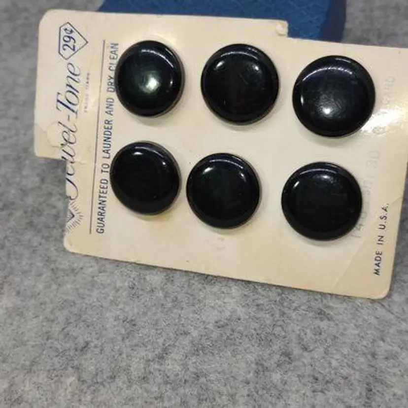 Vintage Black Glass Jewel-Tone Buttons on original card