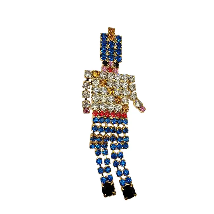 Rhinestone Toy Soldier Nutcracker Christmas Articulated Brooch Pin Multicolor