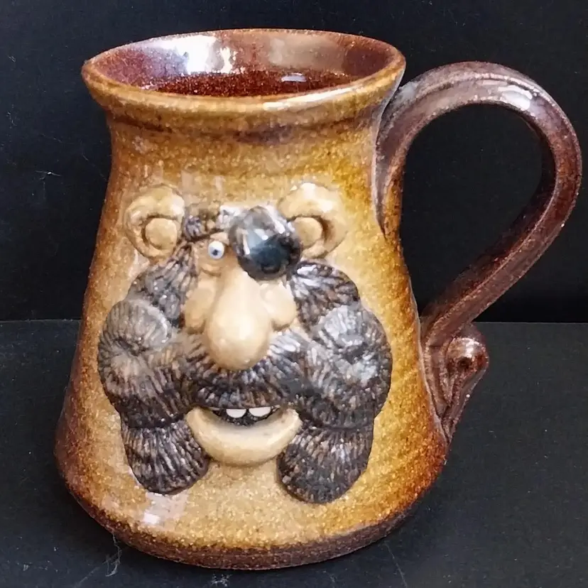 Vintage David Lytle 1978 Funny/Ugly Pirate 3D Stoneware Pottery Mug, Signed! Lytle Pottery, York, Pa.