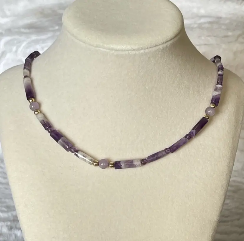 Beautiful Purple Amethyst Beaded Necklace 30”