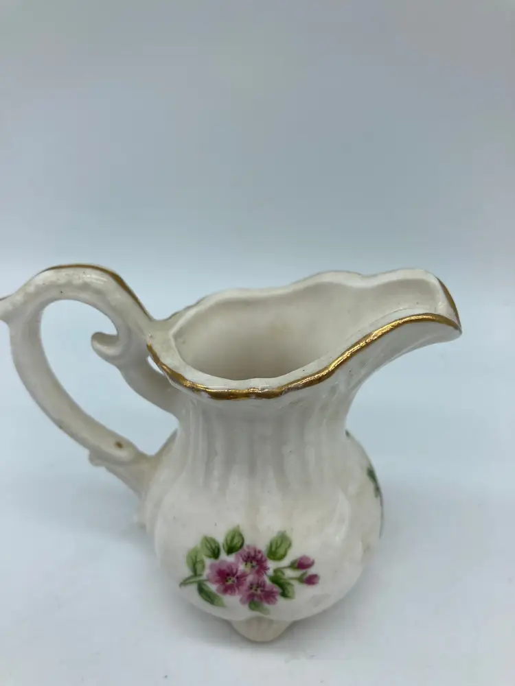 Small Bone China Creamer with Flowers and Gold Trim