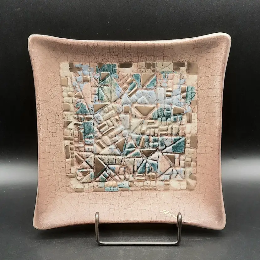 Sasha Brastoff Signed MCM Square Mosaic Dish