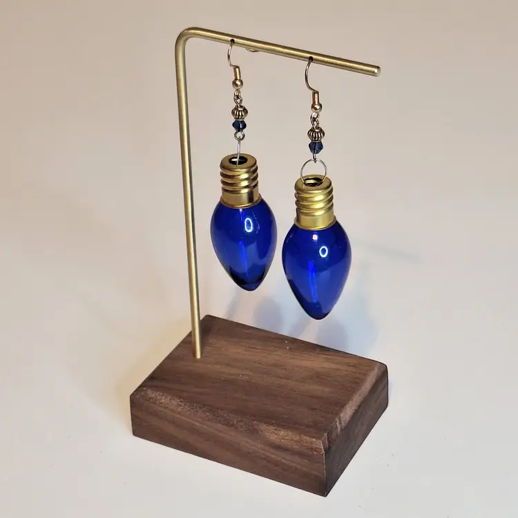 Christmas Ornament Earrings Blue Christmas Light Bead Accent