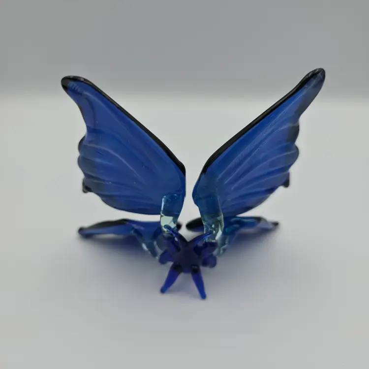 Hand Crafted Blue, White and Black Glass Butterfly Figurine