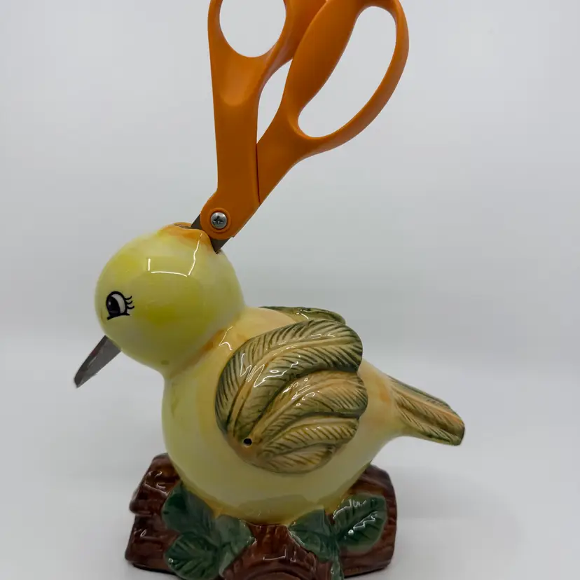 Vintage Ceramic Bird String & Scissor Holder Storage Craft/kitchen Bird on Log