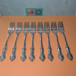 International Orleans Deep silver Inlaid set of 8 dessert forks