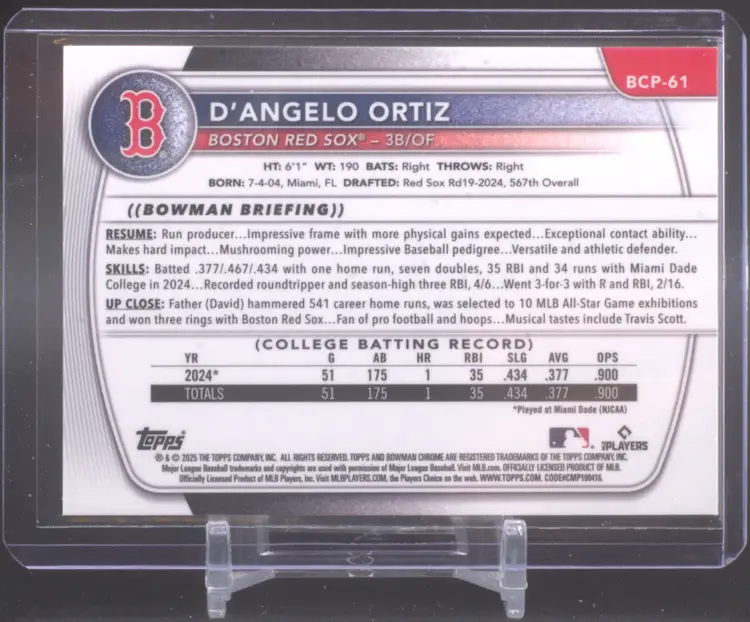2025 Bowman Chrome Reptilian Refractor, D'Angelo Ortiz, Boston Red Sox