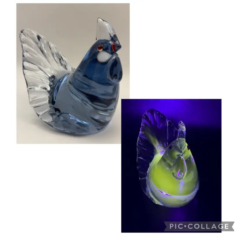 Vintage Blue Hand Blown Art Glass Chicken Paperweight - Glows