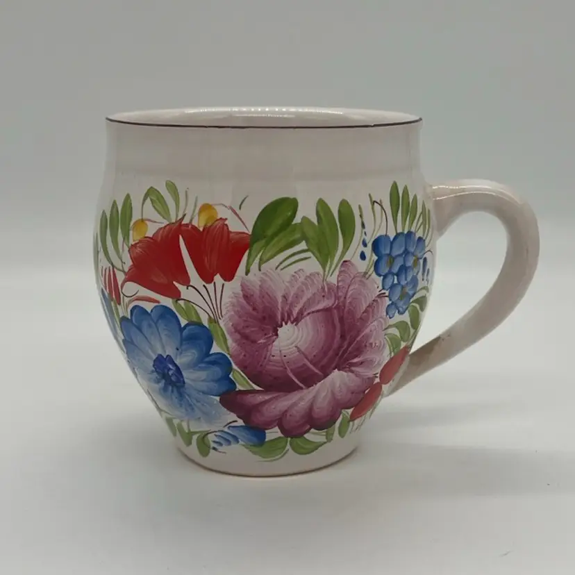 Pottery Mug Chodovia Domazlice Colorful Floral Flowers Czech Bohemian Folk Art
