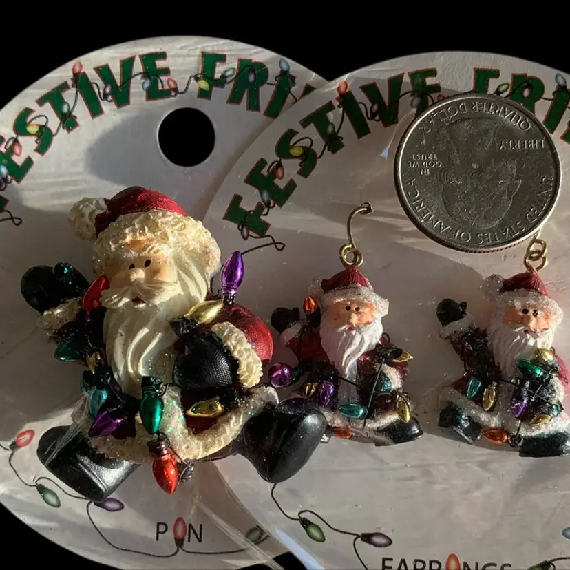 Santa Claus Brooch With Matching Earrings