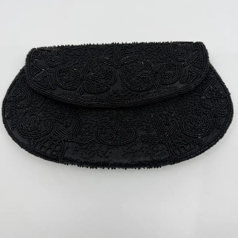 Vintage Black Beaded Clutch Purse Michel Swiss Paris France