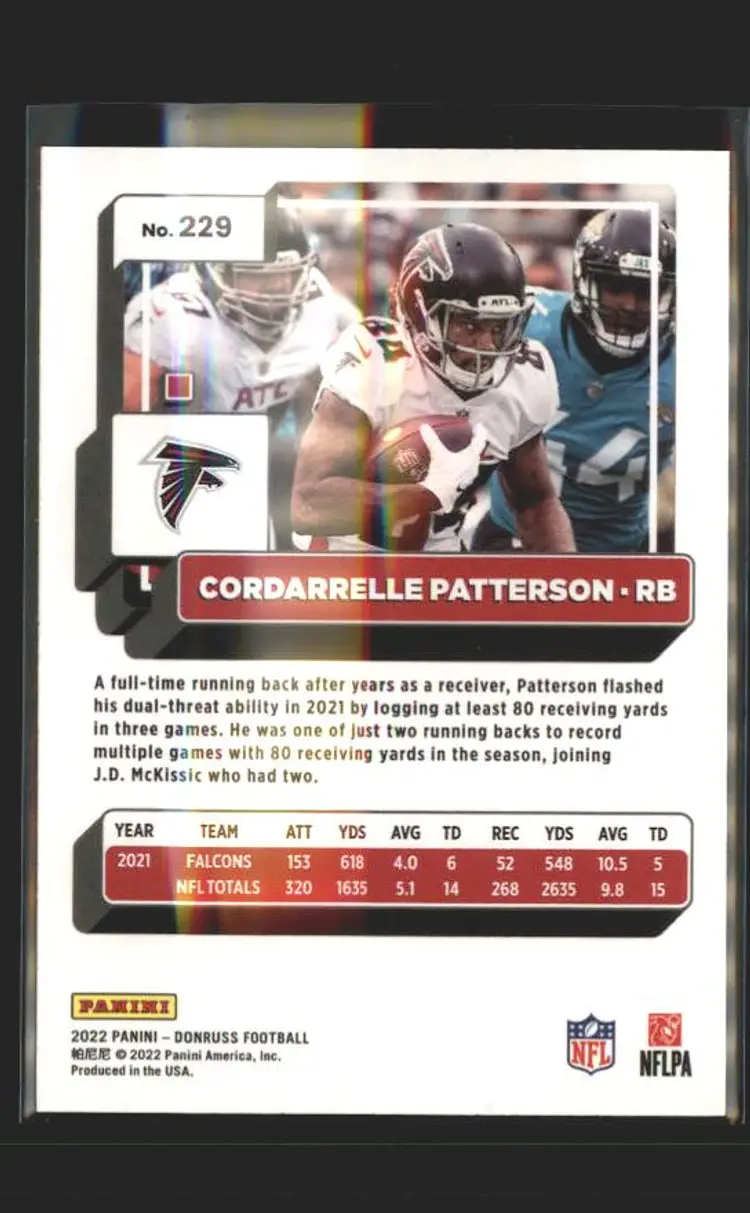 2022 Donruss #229 Cordarrelle Patterson Blue Press Proof - (139) - Atlanta Falcons