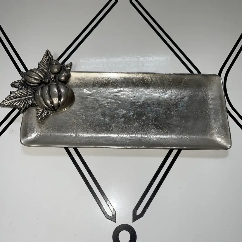 Pumpkin Fall Silver Thanksgiving Small Tray Decor Metal
