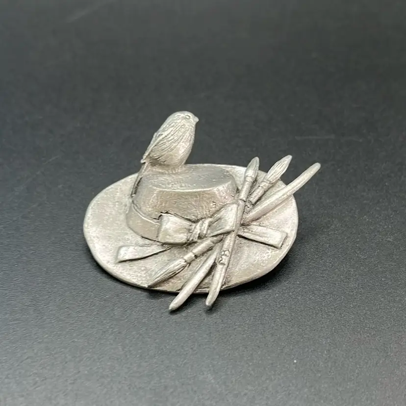Marjolein Bastin Pewter Hat Brooch 1 1/2” Wide