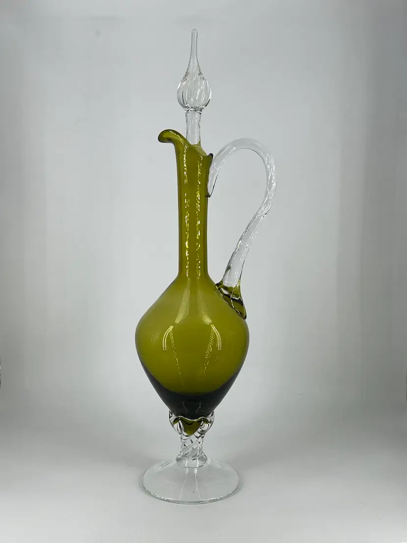 Vintage Hand-Blown Art Glass Italian Empoli Pitcher with Stopper