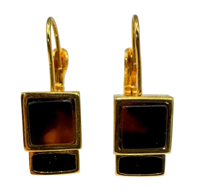 Vintage Napier Pierced Earrings Gold Tone Huggie Brown Marked Stamped .75”