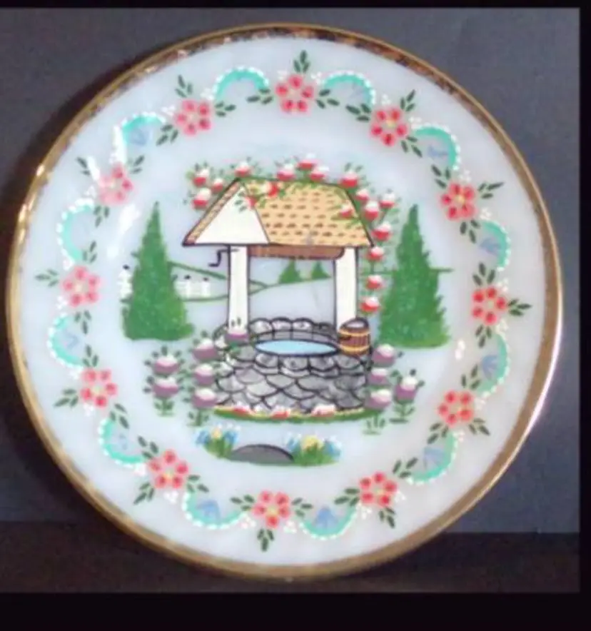 Vintage Anchor Hocking Hand-Painted Milk Glass Plate OOAK!