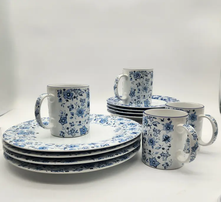Pfaltzgraff Blue Meadow Ceramic Dinnerware Set of 4 Mugs Dinner & Salad Plates