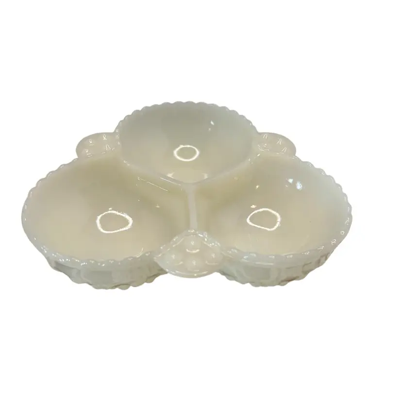 Vintage Moonstone Hobnail Milk Glass 3 Section Divided Dish 1 1/2x6 1/2