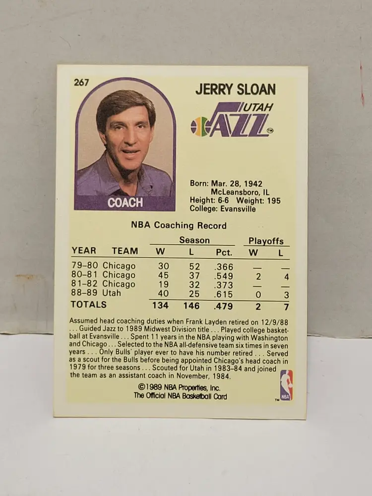 1989-90 Hoops Utah Jazz Basketball Card #267 Jerry Sloan Coach