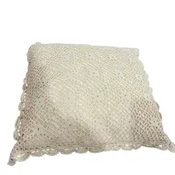 01 Vintage 18 Inch Ivory Crocheted Throw Pillow