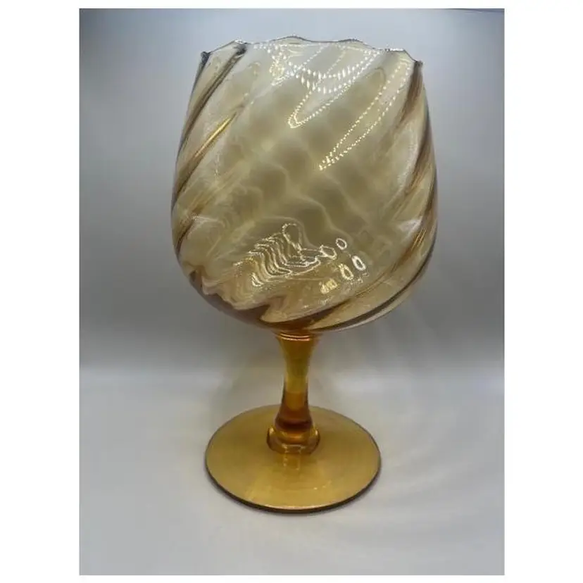 #01 Vintage MCM Empoli Amber Swirl Optic Brandy Snifter/Vase With Pedestal ~ 8.5 inches tall