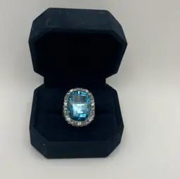 Brighton Contessa Silver Tone And Blue Glass Swarovski Crystals Ring Size 7.75