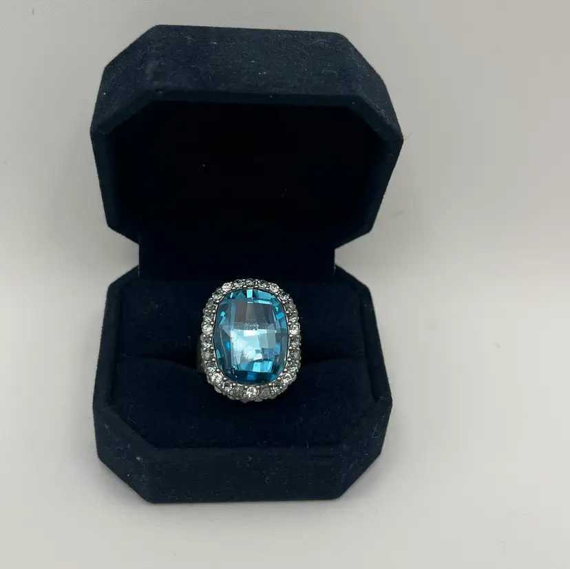 Brighton Contessa Silver Tone And Blue Glass Swarovski Crystals Ring Size 7.75