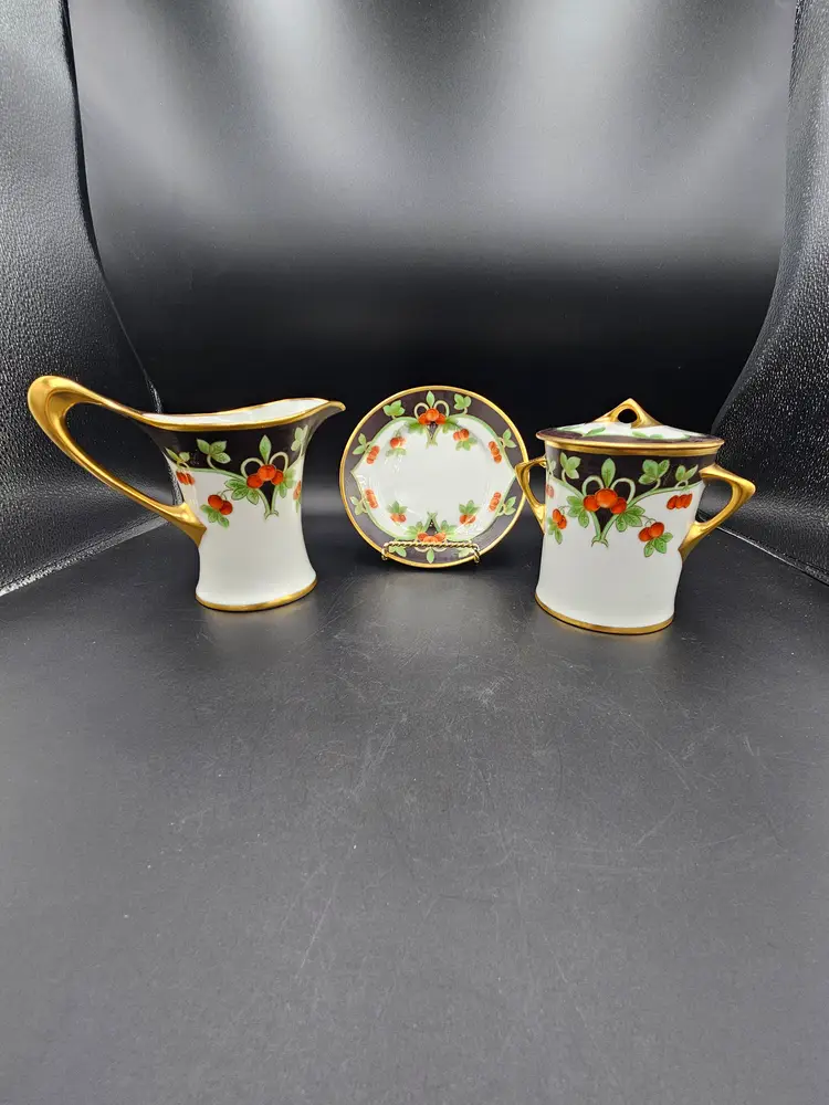 Stouffer Hand Painted Creamer, Sugar and Plate Set JR Bavaria