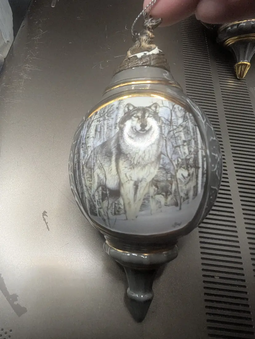 Vintage Porcelain Wolf Design Ornament Voices of the Wilderness