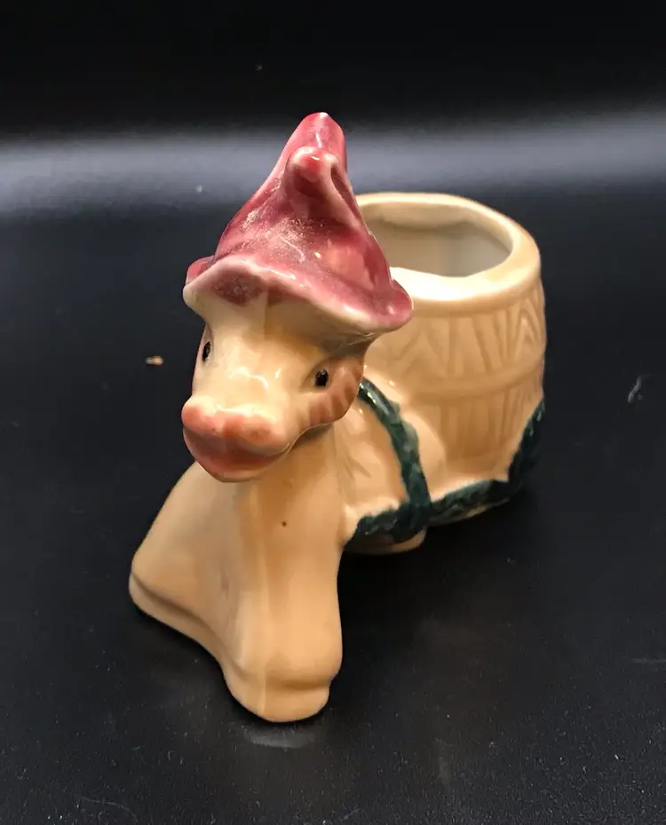 Donkey and barrel cart vintage toothpick holder Planter Japan