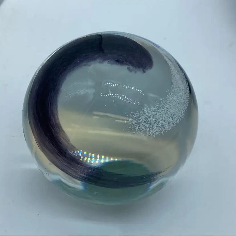 #0013 Purple And White Swirl In Clear Paperweight Marble Style