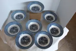 Set of 8, Royal Currier and Ives Berry/Fruit Bowls 5 1/2", The Old Farm Gate