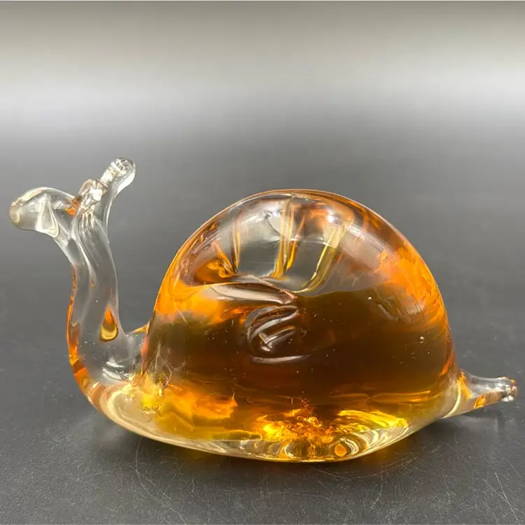 Snail Art Glass Paperweight Amber