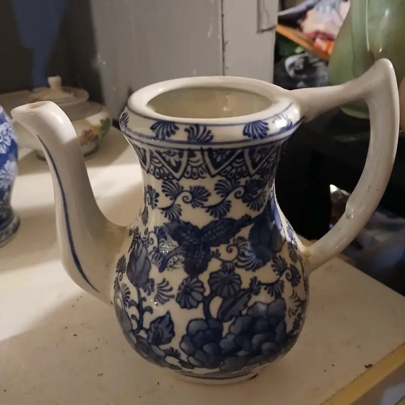 Vintage blue/ white teapot