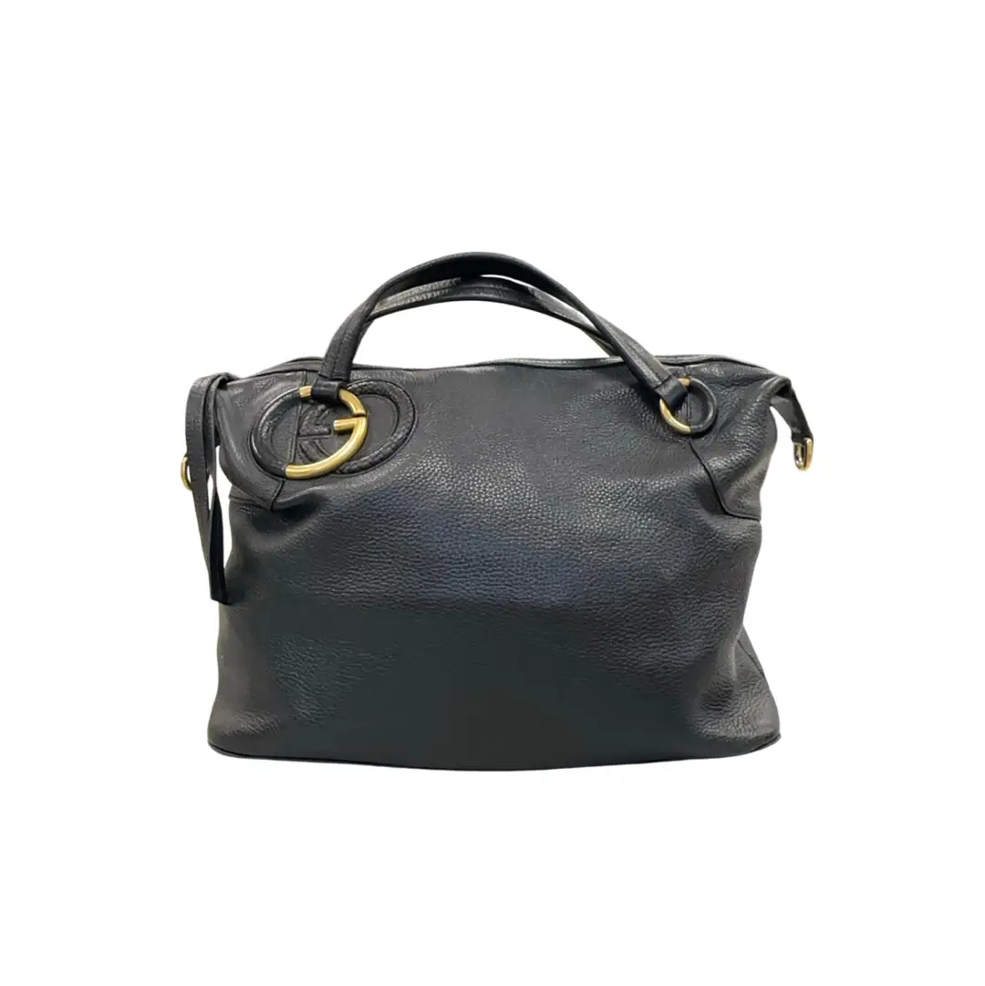 Gucci Black Leather Twill Top Handle Bag