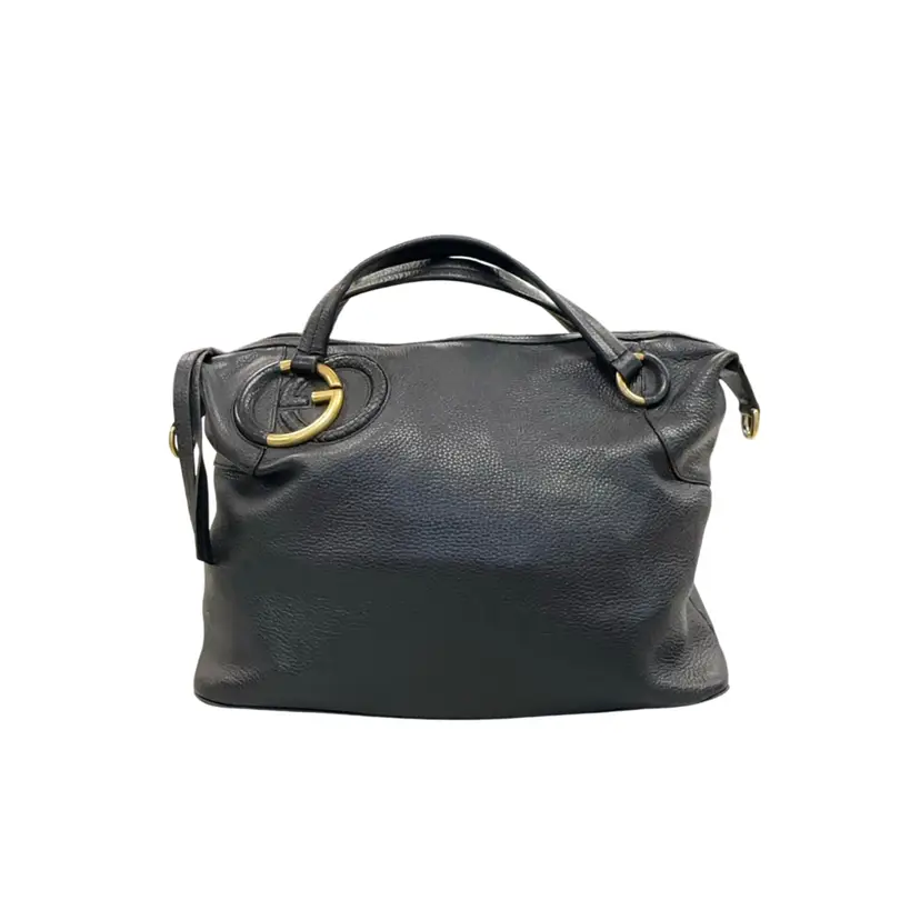 Gucci Black Leather Twill Top Handle Bag