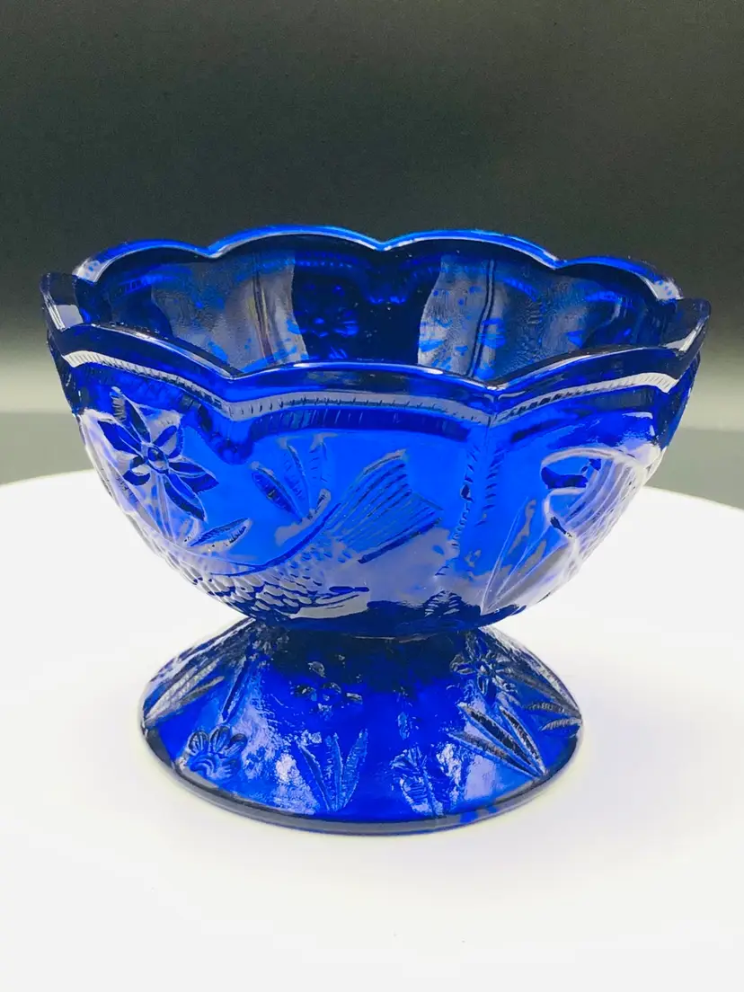 Blue Russ Vogel & Son Art Glass Miniature Punch Bowl