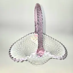 Fenton Hobnail Lavendar Crest Basket Applied Handle Ruffled Rim Marked Tagged