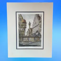 Ernst Geissendorfer Hand Colored Etching Rothenburg ob der Tauber Signed mi
