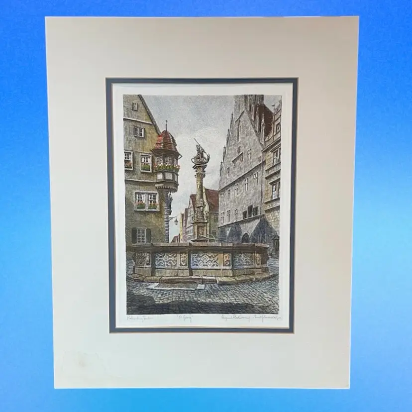 Ernst Geissendorfer Hand Colored Etching Rothenburg ob der Tauber Signed mi