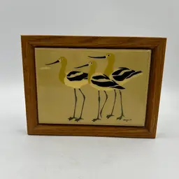 Vintage 1980s Tile With American Avocets Birds Framed W Morgan Signed On The Bottom Right.  Does Have Light Surface Scratches.