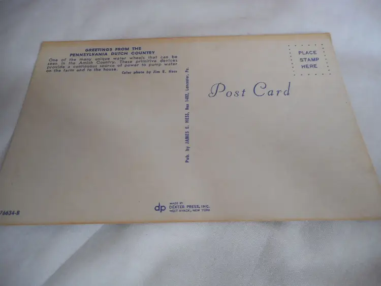 Vintage 1960s Postcard Pennsylvania Dutch country water wheel pump Amish Farm