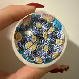 Murano Beautiful Blues Millefiori Mini Dome Art Glass Paperweight 2x1”