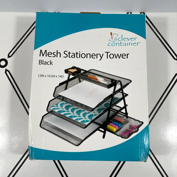 Stationery Tower Organizer 4 Tier Stacking Trays Desk Home Office Black Mesh