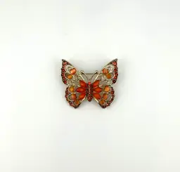 Vintage Liz Claiborne Gold Tone Orange Stone Brooch 2”