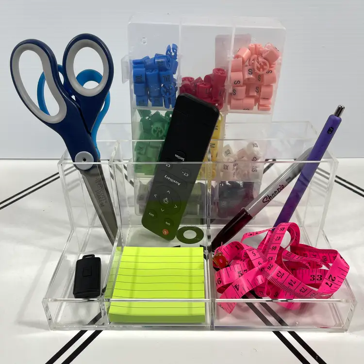 Clear Acrylic Desk Organizer 8 Compartment Makeup Office Storage Caddy