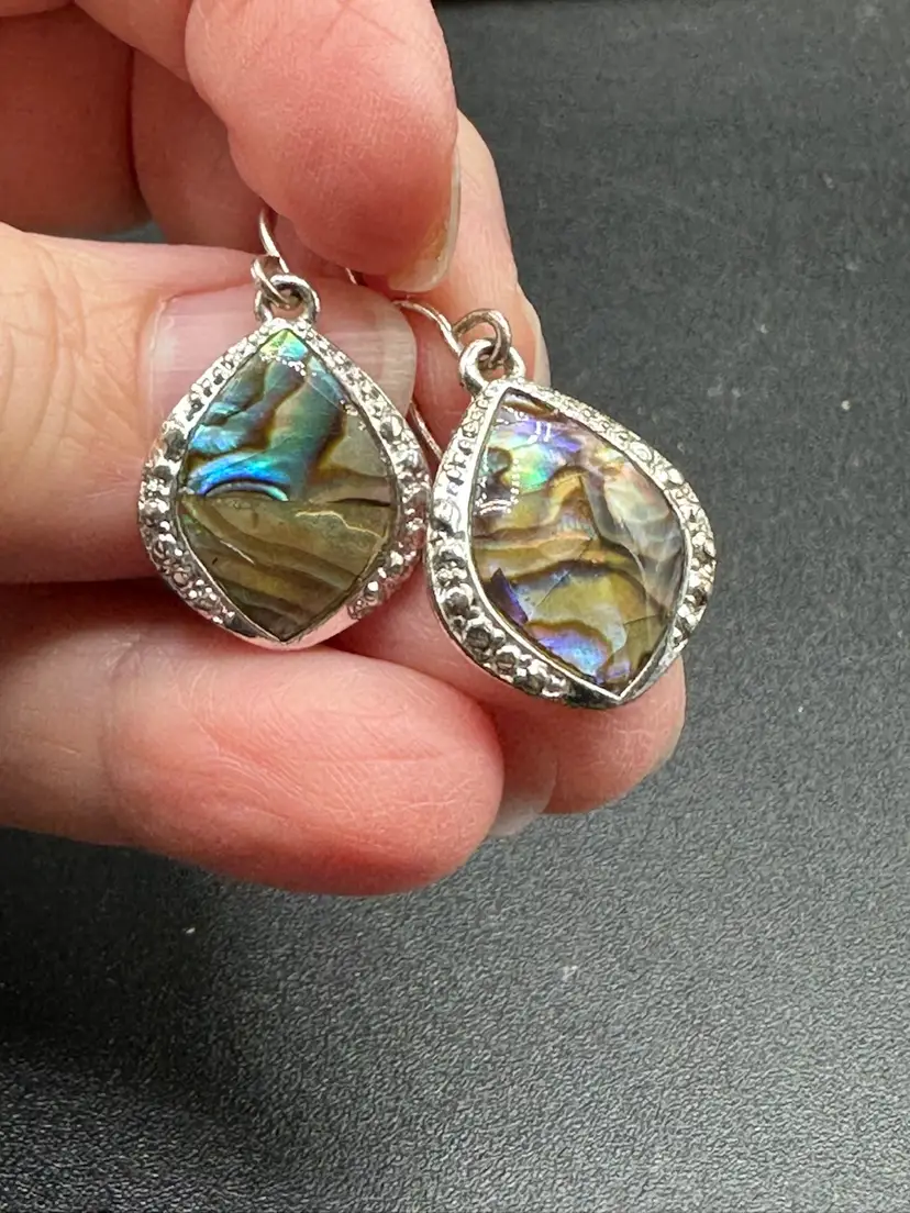 Stunning KENNETH COLE Abalone Shell Inlaid Pierced Dangle Abstract EARRINGS