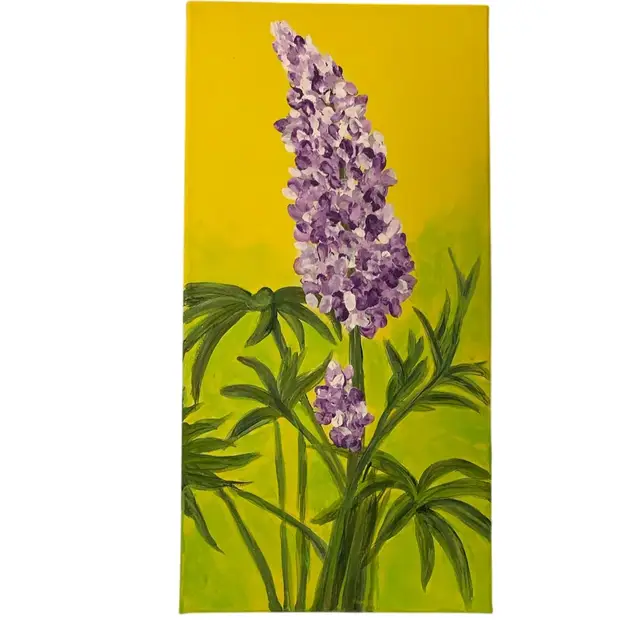 “Lupe’s Lupine Flower” Original Art. Signed By Artist 24” By 12” Acrylic On Canvas